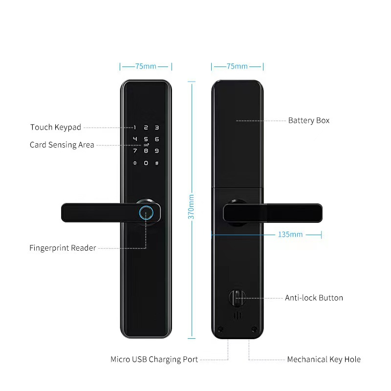 Biometric Fingerprint Smart RFID Tuya APP WiFi Door Lock