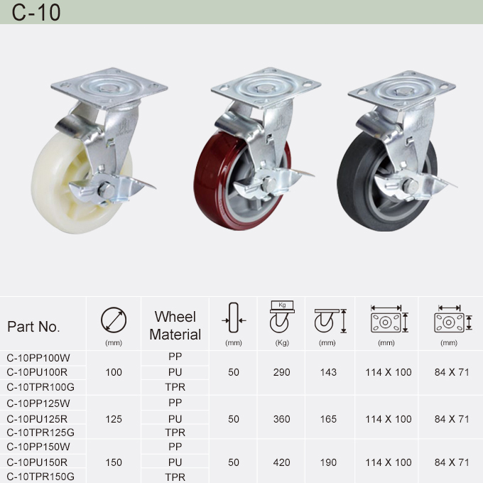 PU Rubber Wheel Thread Stem Top Industrial of Caster (C-2)