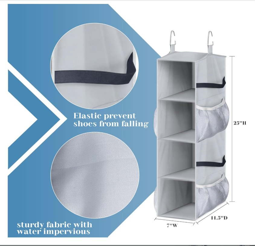 Short Hanging Holds 8 Pairs Shoe Organizer Closet Storage with Side Pockets