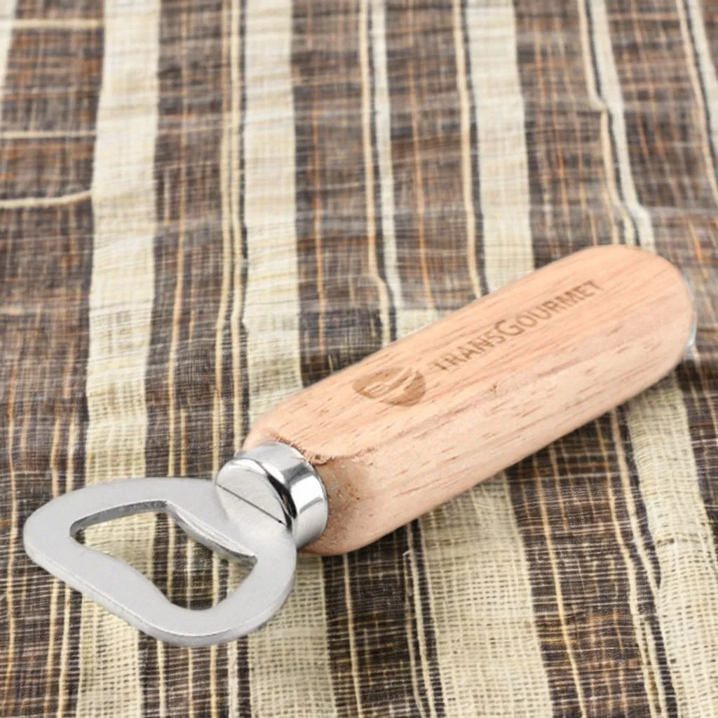 Stock Wooden Handle Beer Opener Simple Solid Wood Large Stainless Steel Beer Opener