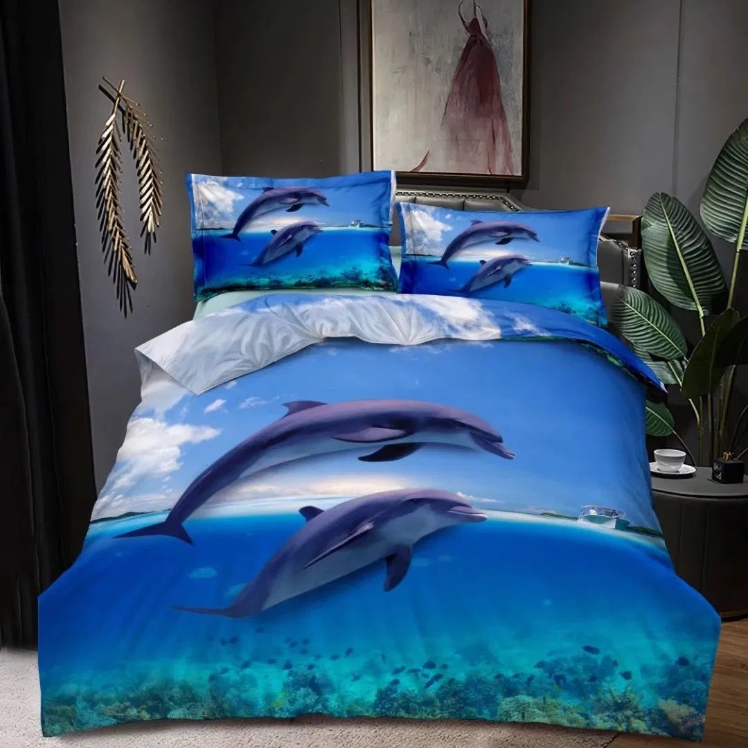 3D Digital Printed Bed Comforter Cover Set with Fitted Sheet and 2 Pillowcases