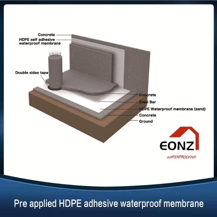 Pre-Applied High Polymer HDPE Self Adhesive Waterproof Membrane