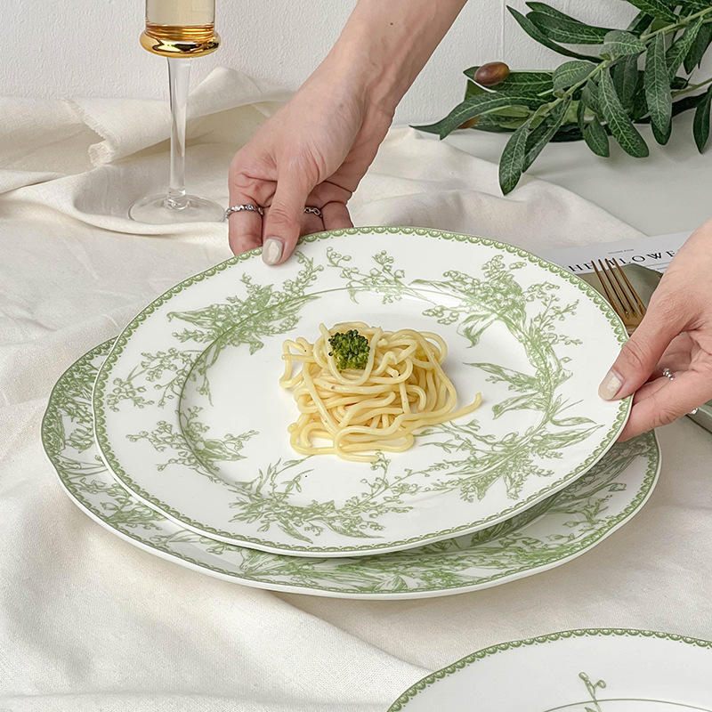 Elegant Light Green Flower Printed Dinner Set for Retro Weddings