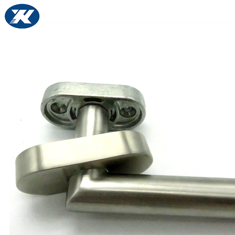 L Shape Oval Plastic Metal Base Stainless Steel Satin Polish Black Window Handle