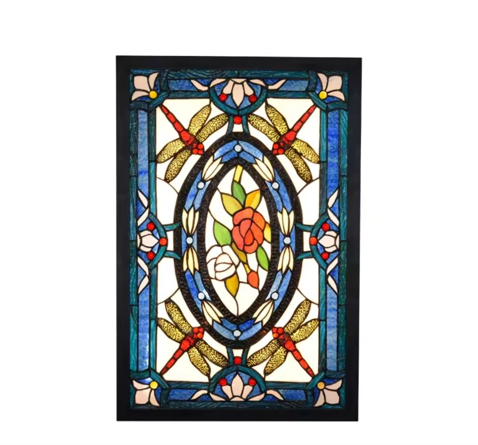 Elegant Blue Mediterranean Dragonfly Tiffany Stained Glass Wall Lamp