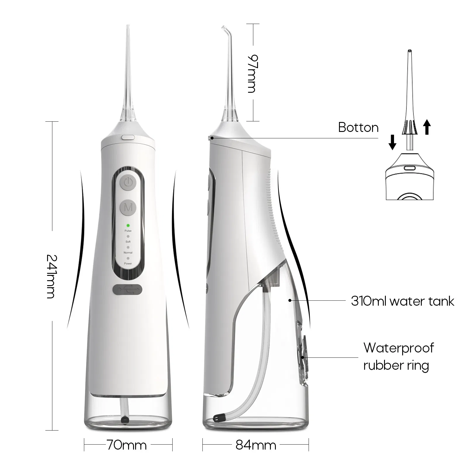 Water Flosser 4-Speed Pulse Water Jet Tooth Washer 310ml Water Flosser Electric Toothbrush Adult