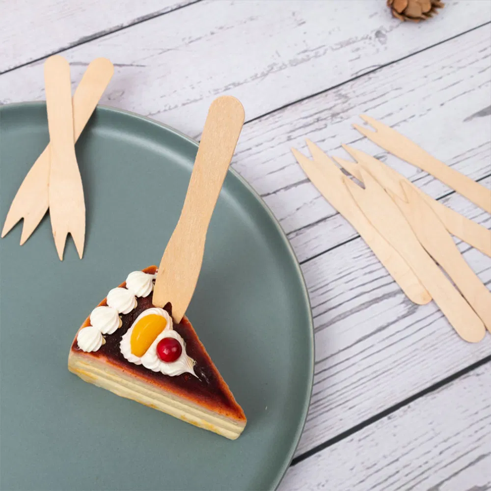 Eco Disposable Restaurant 85mm French Fries Dessert Mini Wooden Fruit Fork