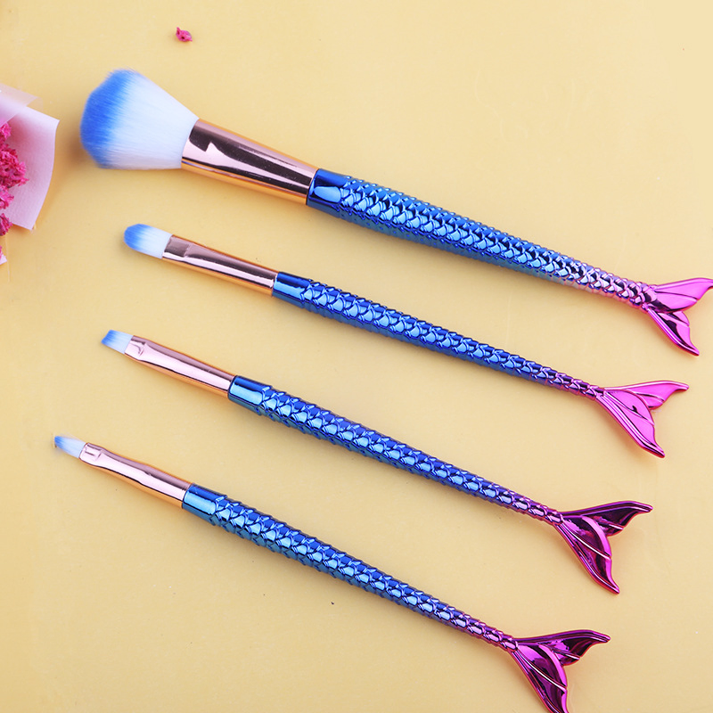 Makeup Brush Soft Fur Mermaid Set Nylon Hair 4 PVC Bags
