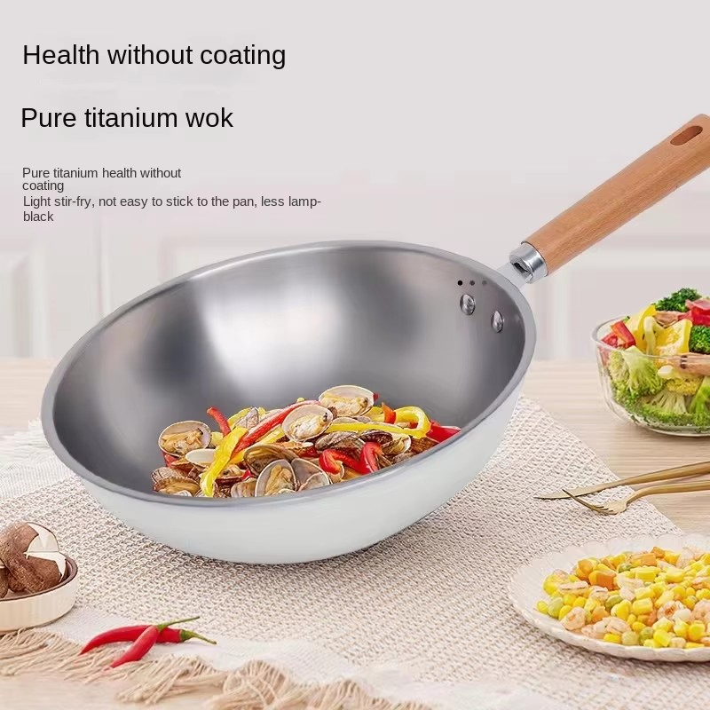 Титановая сковорода-вок без покрытия, 30 см