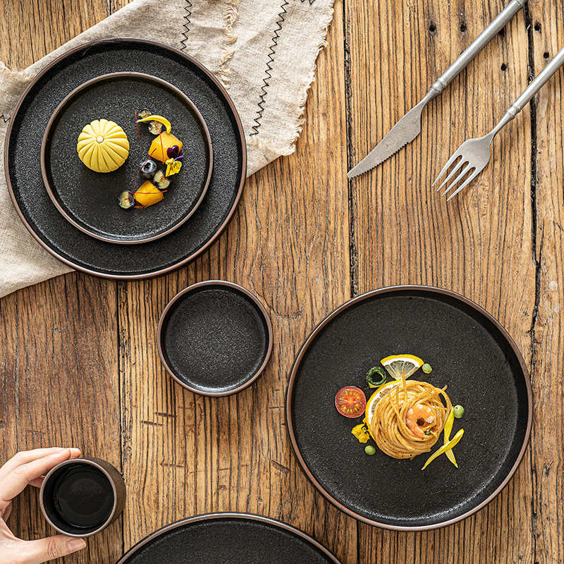 Nordic Dinner Tableware Black Ceramic Round Soup Rice Salad Bowl