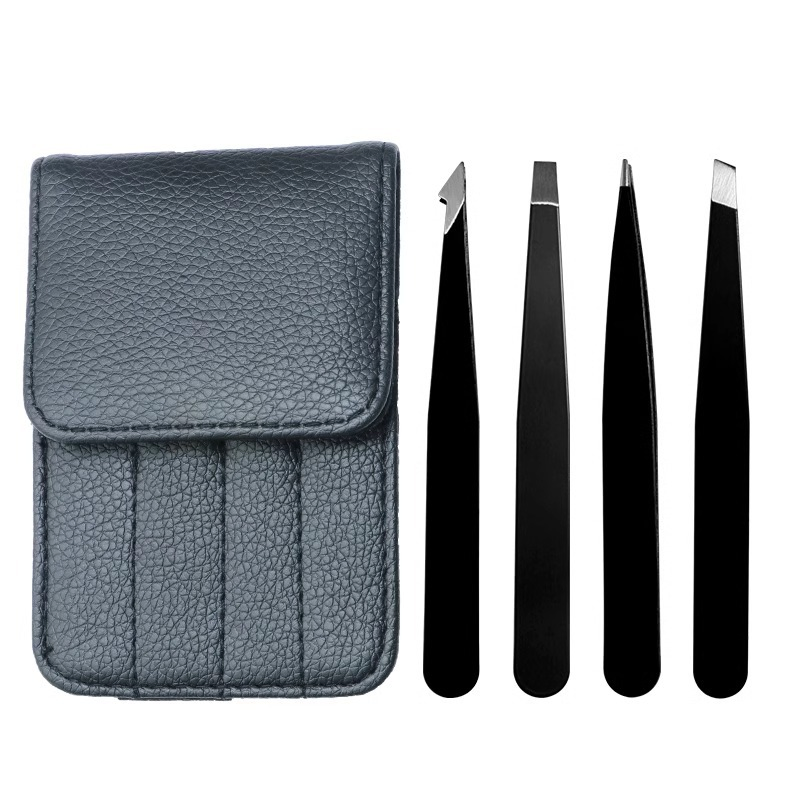 Precision Black Multi-Functional Tweezers Set for Makeup Tasks
