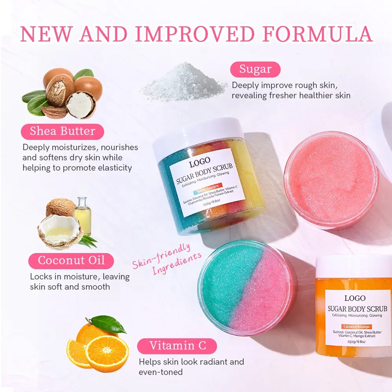 Ditong Custom Shea Butter Coconut Oil Smooth Skin Remove Dull Body Exfoliating Vegan Fruit Sugar Scrub