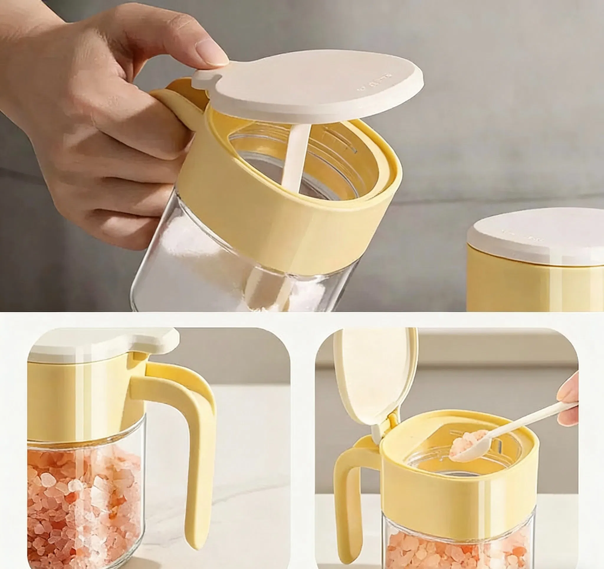 Household Kitchen Seasoning Bottle, Glass Seasoning Jar, Moisture-Proof and Sealed Salt Jar, with Spoon - Seasoning Bottle