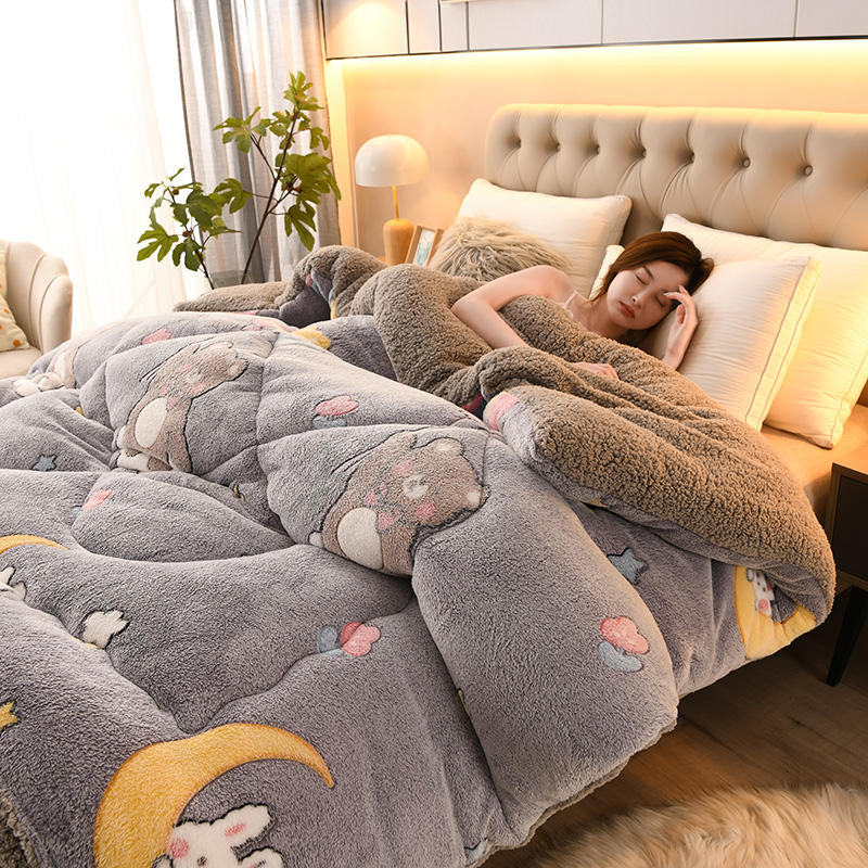 Skin Friendly Comfortable Snowflake Fleece Lamb Fleece Thick Warm Winter Blanket Quilts Core Queen Size Custom Quilt Comforter