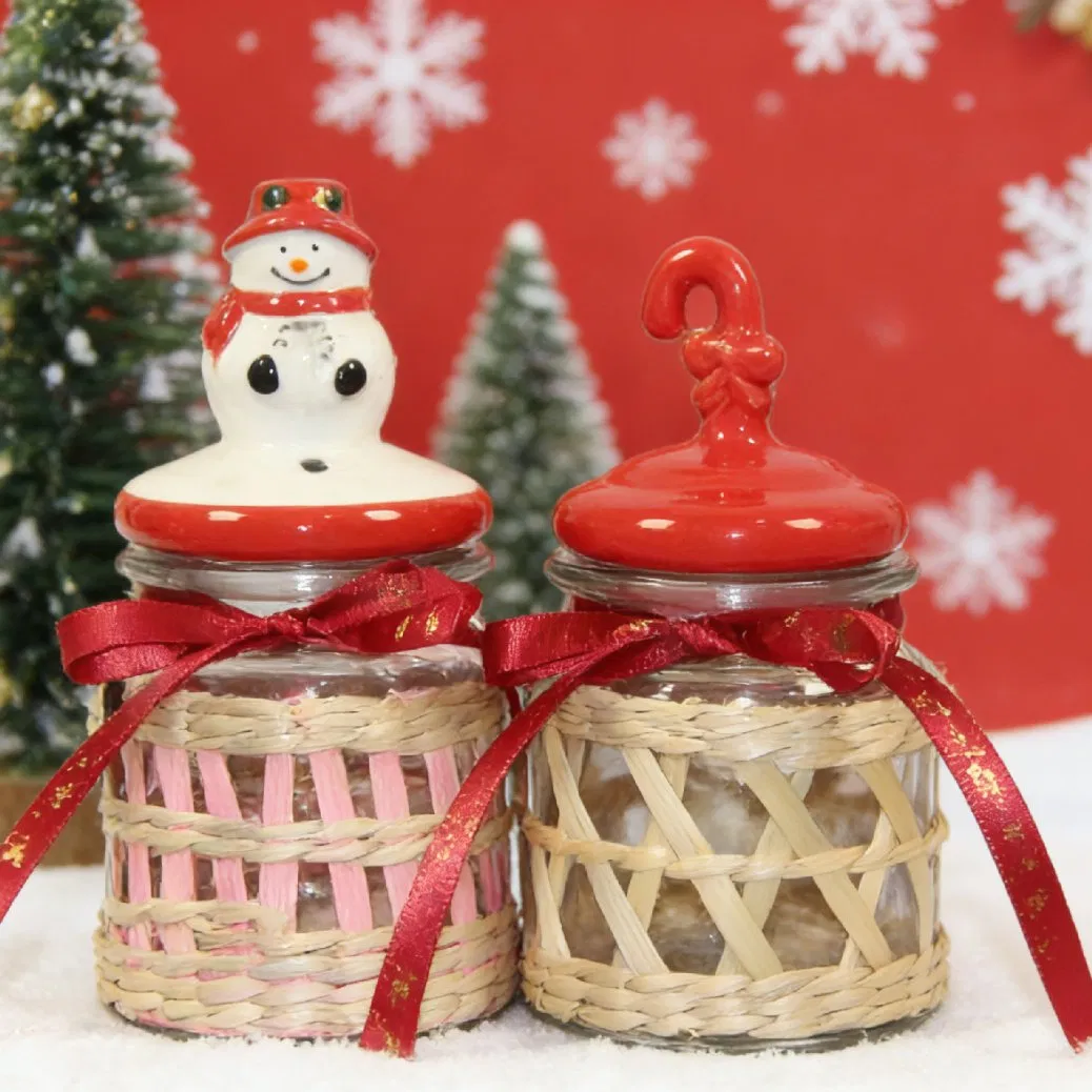 Design 8 Wholesale Decorative Grass Jar with Ceramic Lid for Christmas