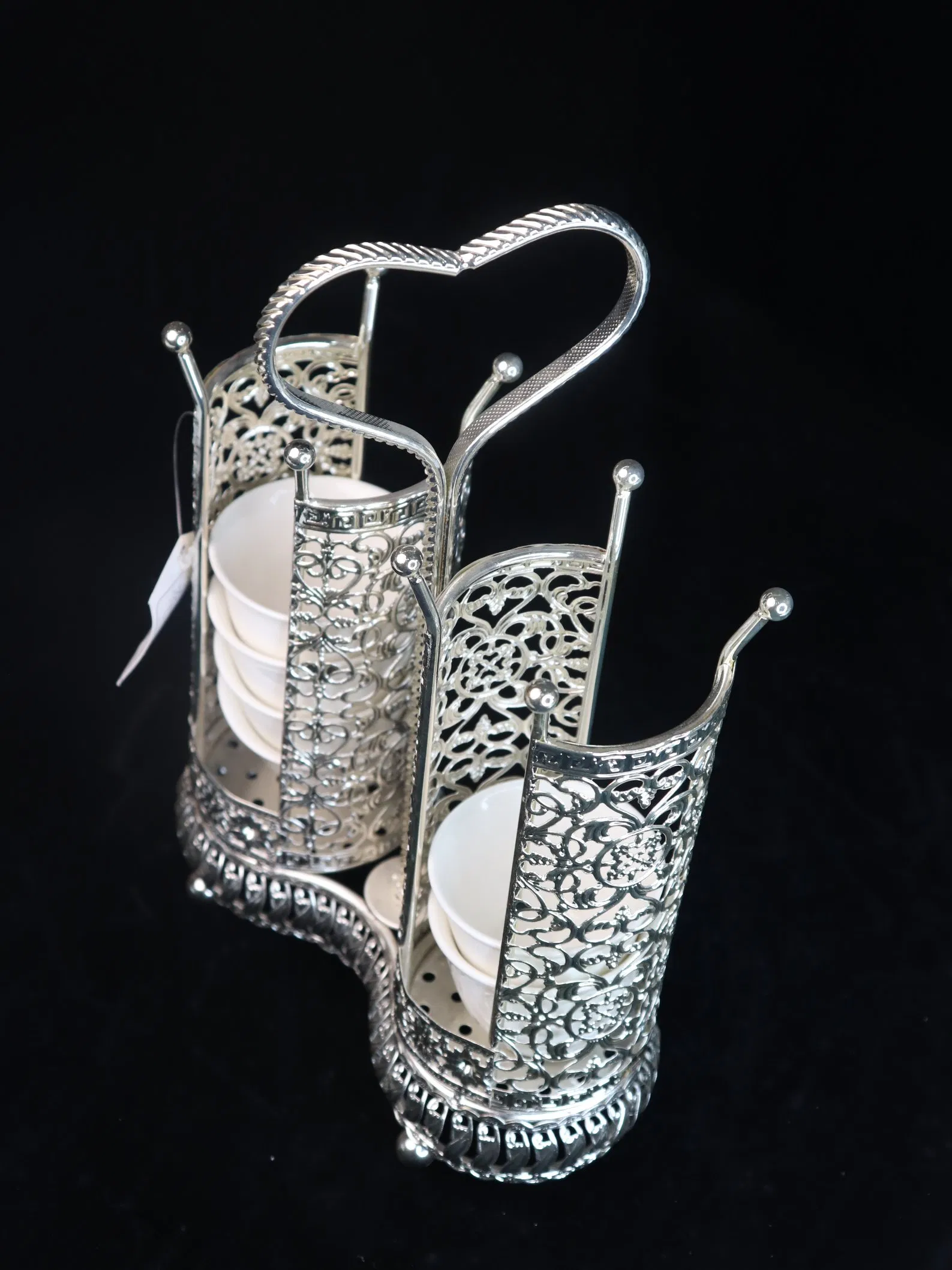 Decorative Silver Plated Iron Frame with Ceramic Tea Cup Decoration Set