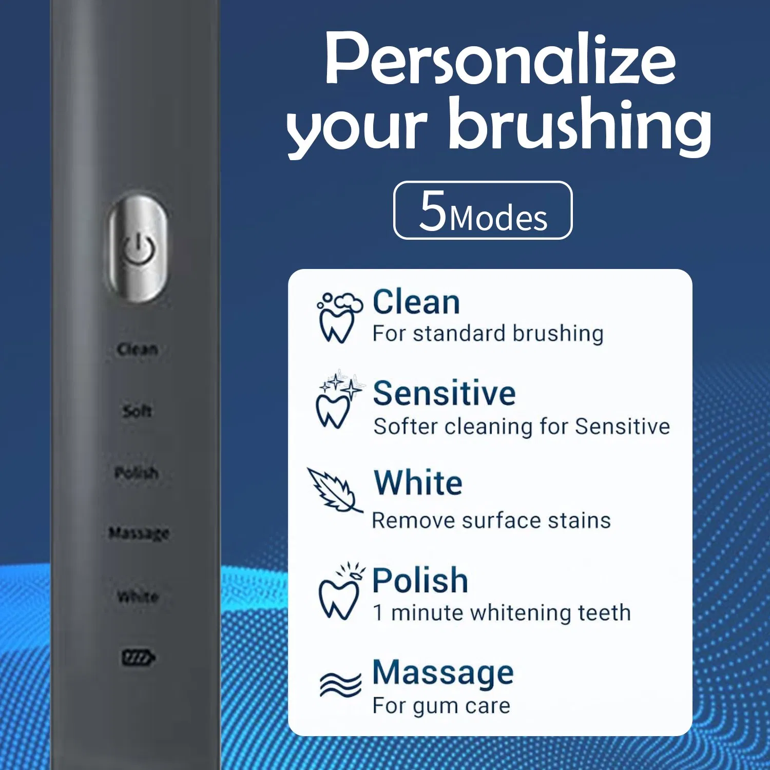 Electric Toothbrush 5 Modes FDA Approval Nylon Bristles with CE for Adult