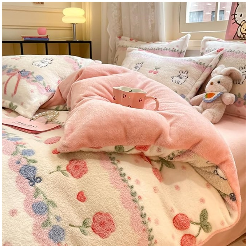 Cute Kawaii Winter Microfiber Bedding Set for Toddler Teen Girls Women Kids