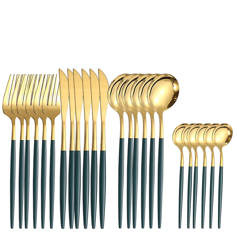 24pieces Stainless Steel Mirror Polished Tableware Cutlery, Kitchen Utensil Set,