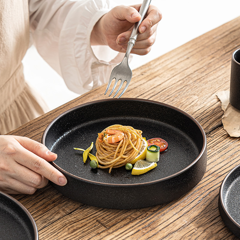 Round Stackable Restaurant Hotel Black Ceramic 4/6 Inch Salad Rice Soup Bowl