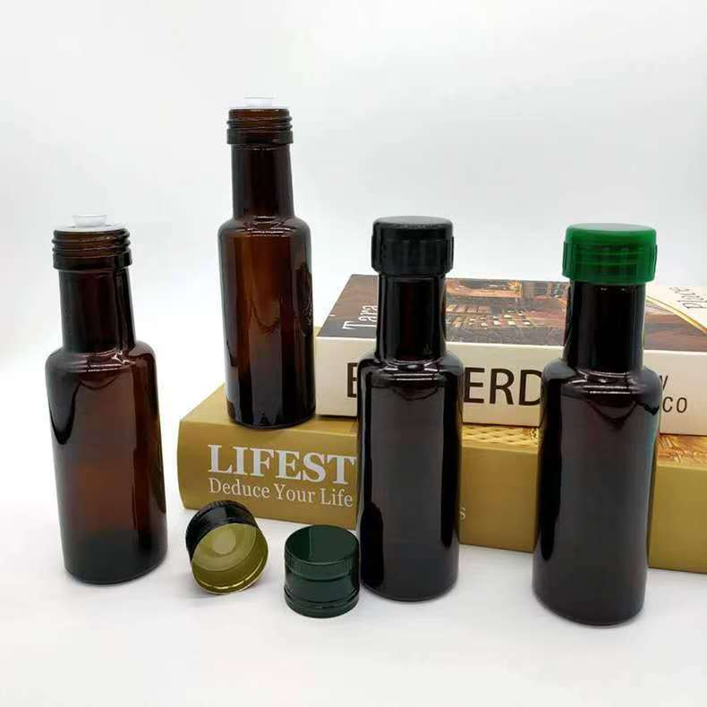 Стеклянная бутылка 100 мл для масла и соусов, квадратная, янтарная