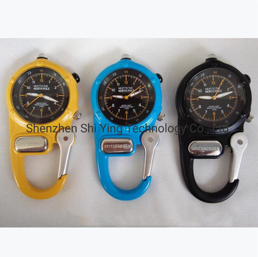 Waterproof Outdoor Mini Clip on Carabiner Hook Watch with Microlight Compass