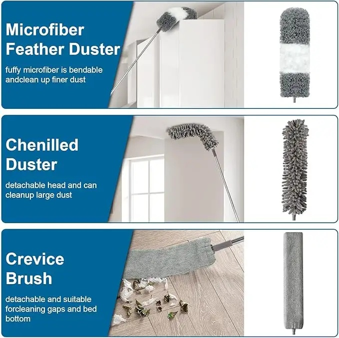 Smart Home Items High Ceiling Duster Kits High Reach Microfiber Feather Ceiling Fan Duster Cleaner Set, 4pack