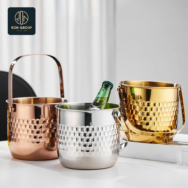 Wholesale Thickened Luxury Hammered 5L Stainless Steel Commercial Barware Ice Bucket