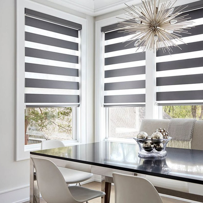 Indoor Motorized Window Blinds High-End Polyester Zebra Roller Blinds