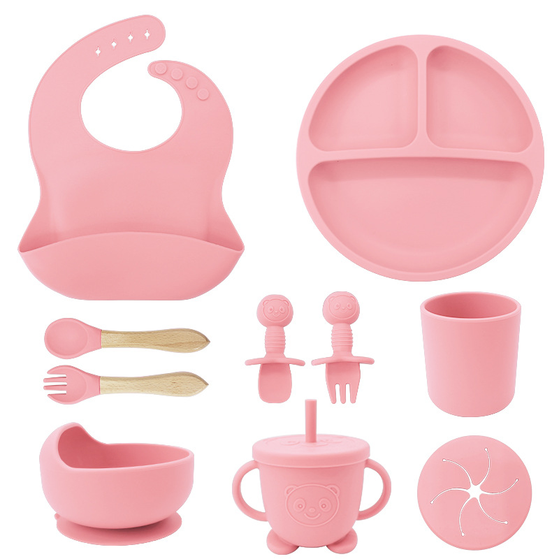 Silicone Baby Feeding Plate and Bib Bowl Set BPA-Free Eco-Friendly Travel Tableware for Kids Weaning and Feeding Supplies