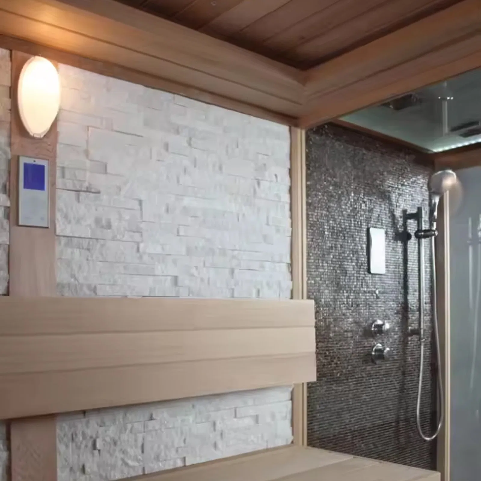 Customized Shower Wooden Steam Sauna Room Three Functions Sauna Shower Room with Tempered Glass Door