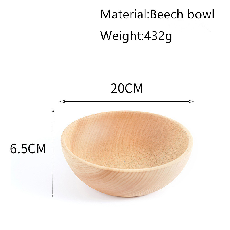 Creative Beech Solid Color Family Wooden Round Salad Bowl