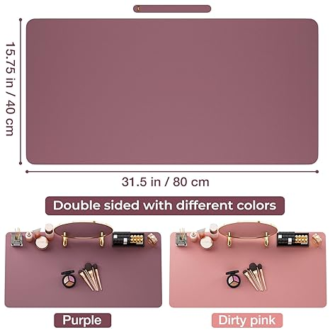 Large Leather Table Mat for Makeup Machine Made 31.5X15.7in Vanity Desk Cover Antimicrobial Non-Slip Countertop Protector Home