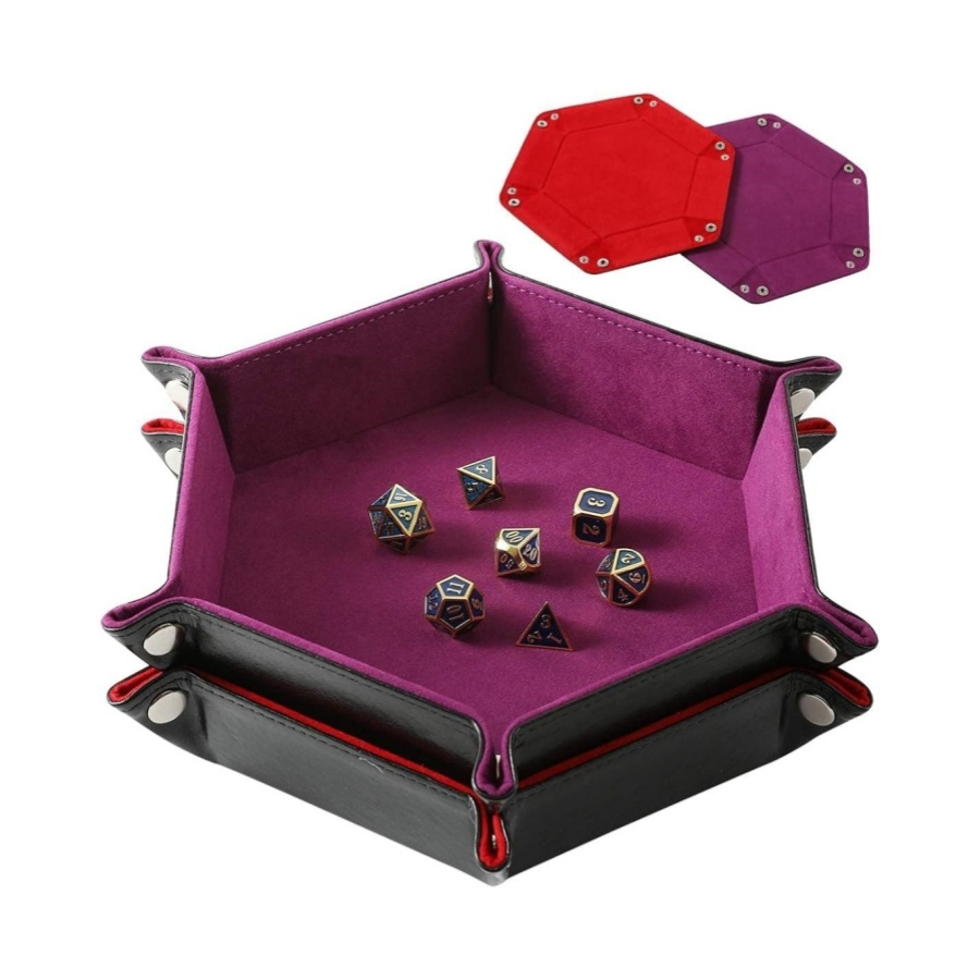 Custom Hexagon Desk Storage Tray Leather Folding Dice Tray with Velvet Lining