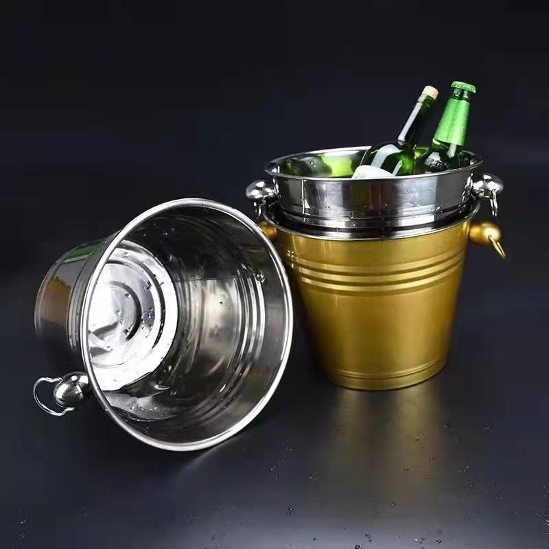 Stainless Steel 5L Round Galvanized Iron Metal Ice Bucket Beer Champagne Beveragetubs