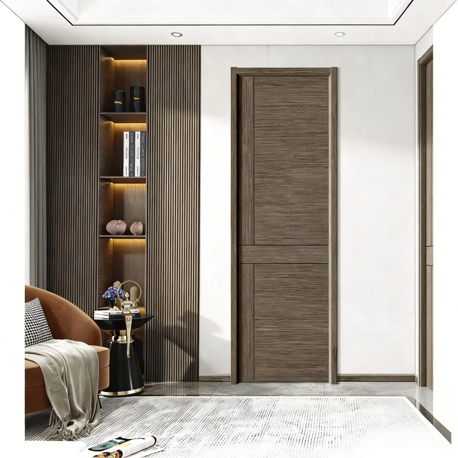 Decorative Wooden Wood Main PVC Double Leaf Door for Building Entrance