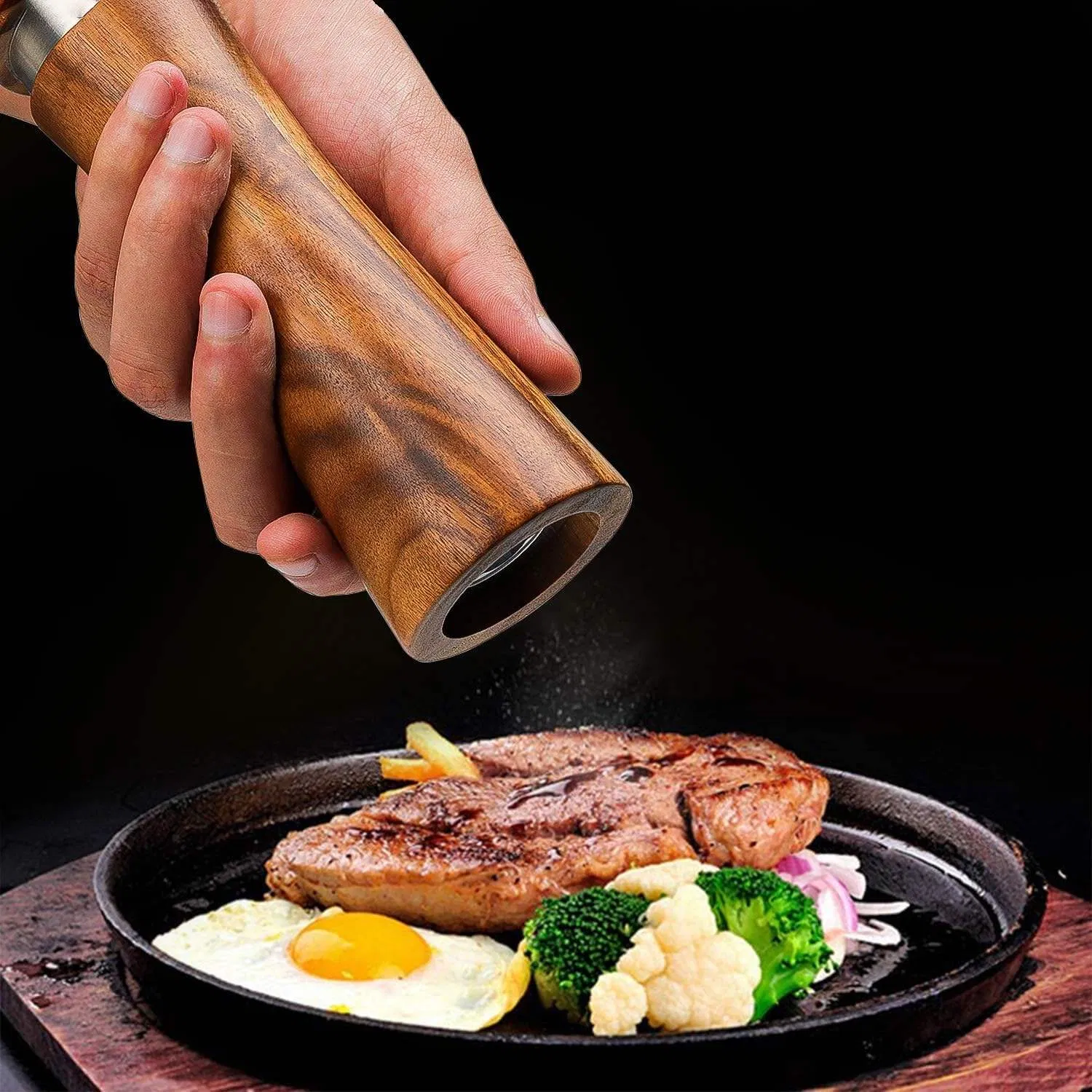 6 in Adjustable Wooden Pepper and Salt Grinder with Ceramic Mechanism