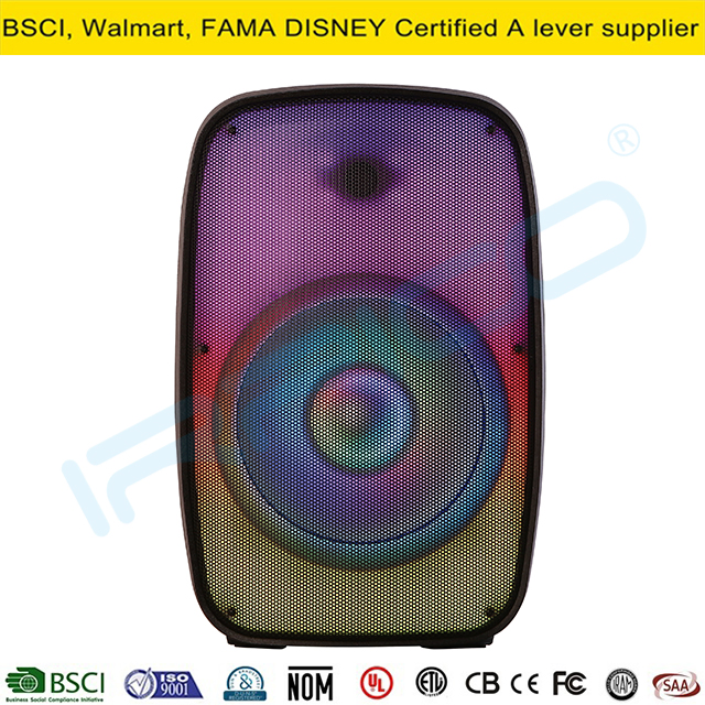 15inch Woofer Professional Audio Sound Box PA System Bluetooth Party Speaker Bt-Tws-Mic--FM-Echo-EQ+Flame Light Audio Parlante