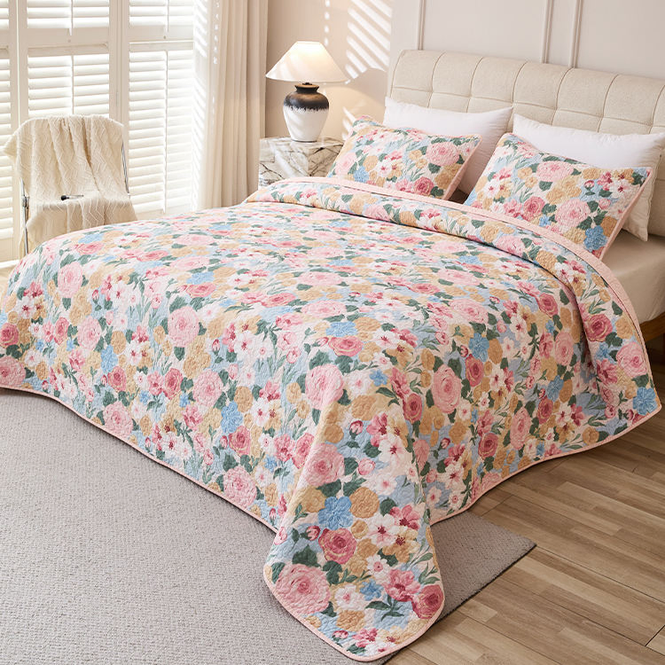 Flower Pure Cotton Quilt Air Conditioning Summer Cool Cotton Quilted Thick Blanket American Style Patter Comforter Set