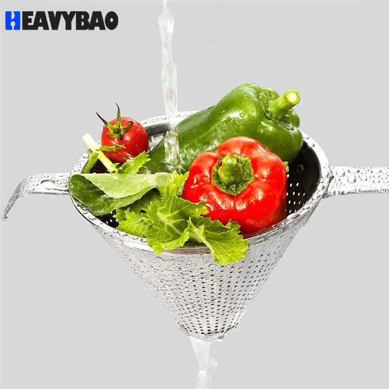 Heavybao Stainless Steel Restaurant Bakery Kitchen Conical Strainer with Long Handle