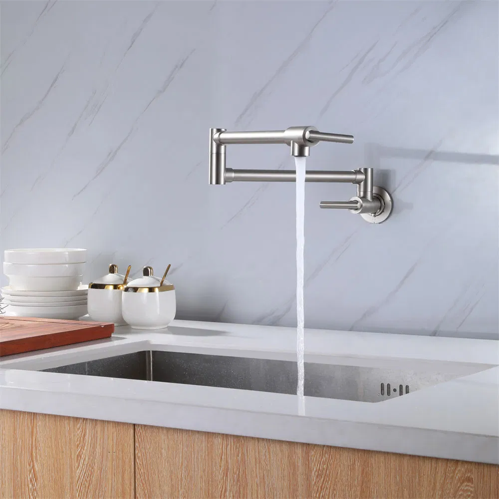 Flexible Brushed Nickel Finished Sink Mounted Flexible Pulling out Copper Kitchen Mixer