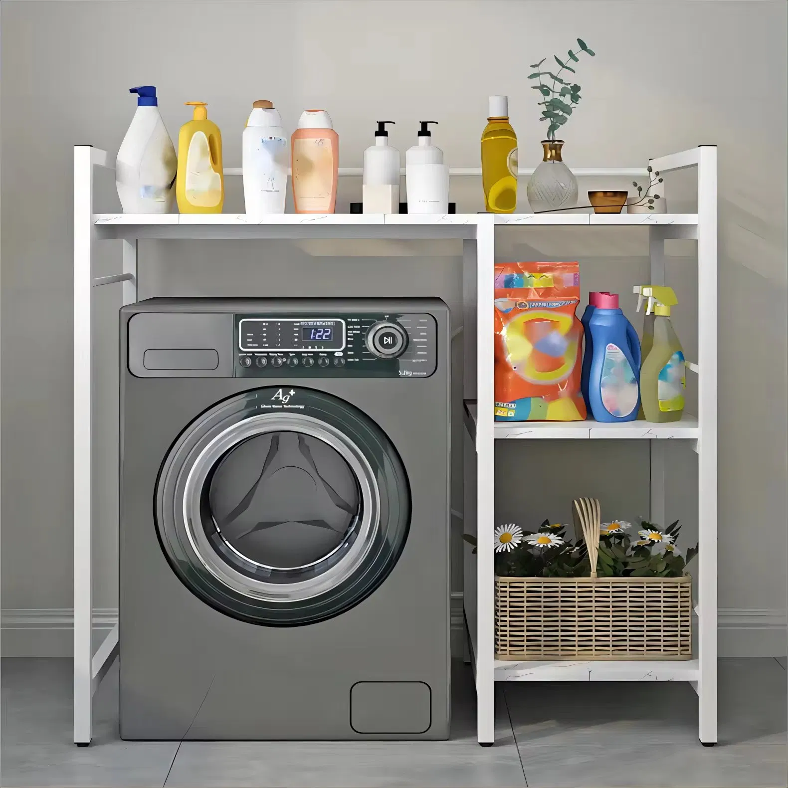 Modern Multi-Layer Punch-Free Metal Bracket Rack Floor-Standing Movable Toilet Rack