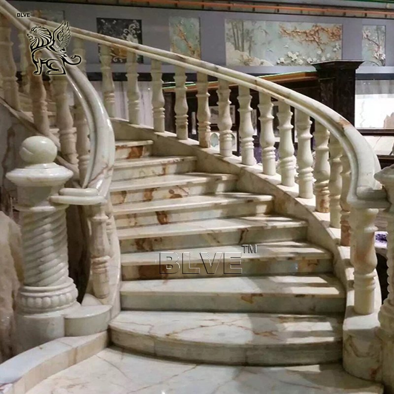 Factory Modern Design Villa Natural Stone White Marble Stone Handrails Balcony Balustrade Railing