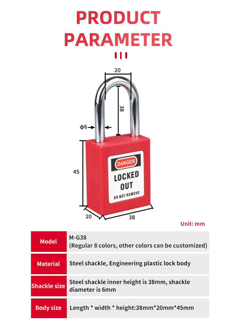 38mm Loto Padlock Osha Compliant Nylon Body Stainless Steel Padlock