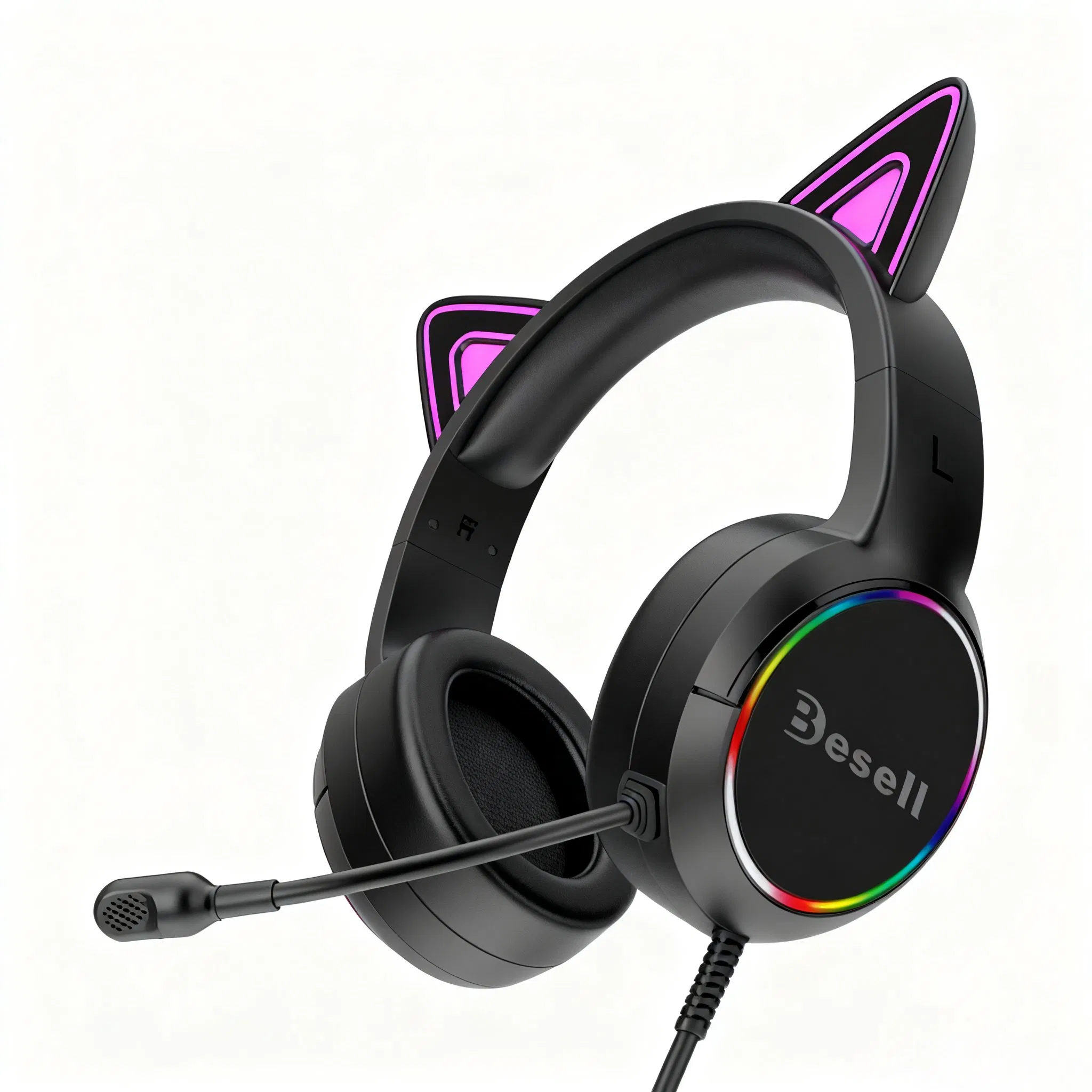 Беспроводные игровые наушники с кошачьими ушками и RGB-подсветкой