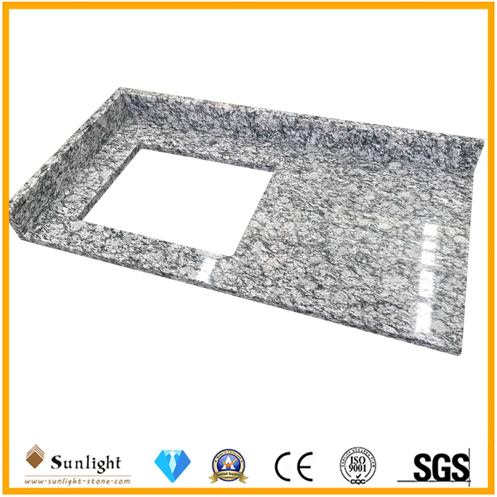 Custom White Wave Sea Flower Stone Kitchen Granite Counter Tops