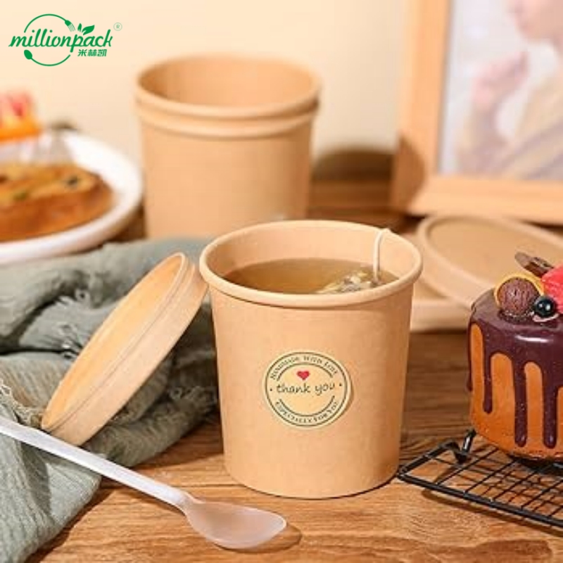 Paper Soup Cup Combined with Kraft Paper Soup Bowl Option Food Container