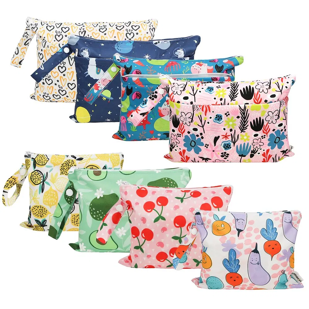 Waterproof Custom Logo Baby Zipper Wet Bag Cloth Diaper Bag with Handle