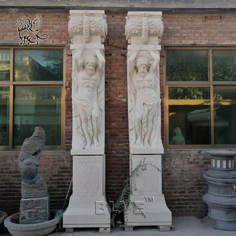China Supplier Building Luxury Simple Pillar Design White Stone Marble Square Roman Column