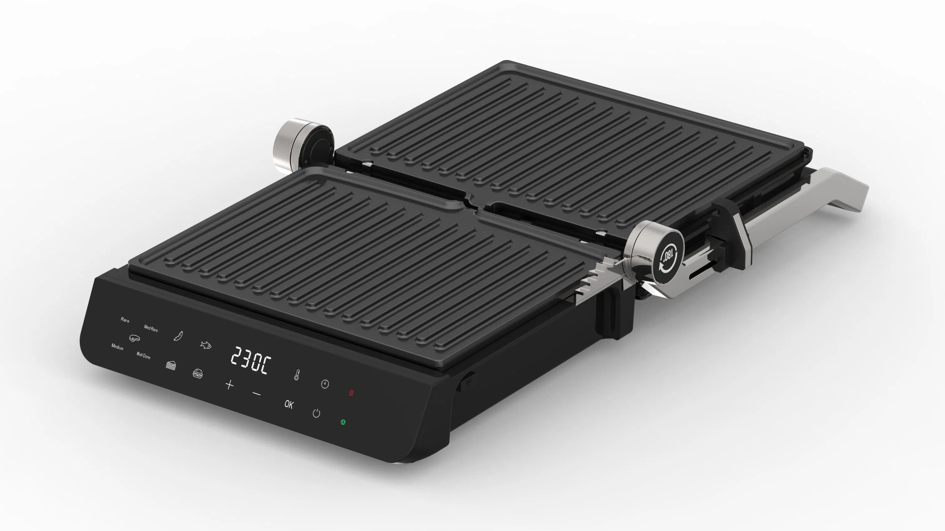 Digital Panini Maker Indoor Contact Grill with Glass Lid Smart Speech